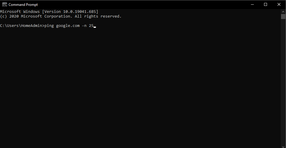 проверка соединения с интернетом командой ping в окне командной строки