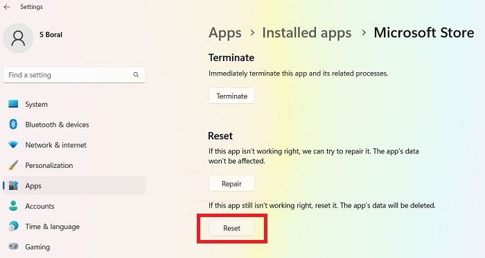 Microsoft Store Not Working Reset