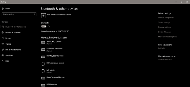 Окно Параметров Windows: добавление Bluetooth-устройства