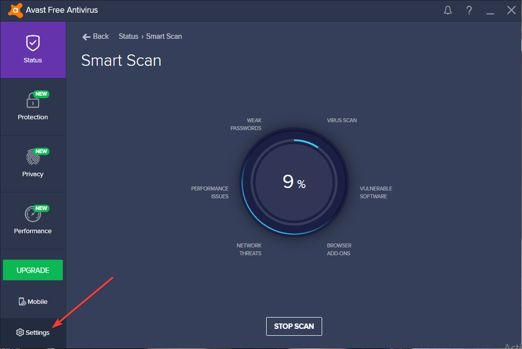 Окно настроек Avast — Общие