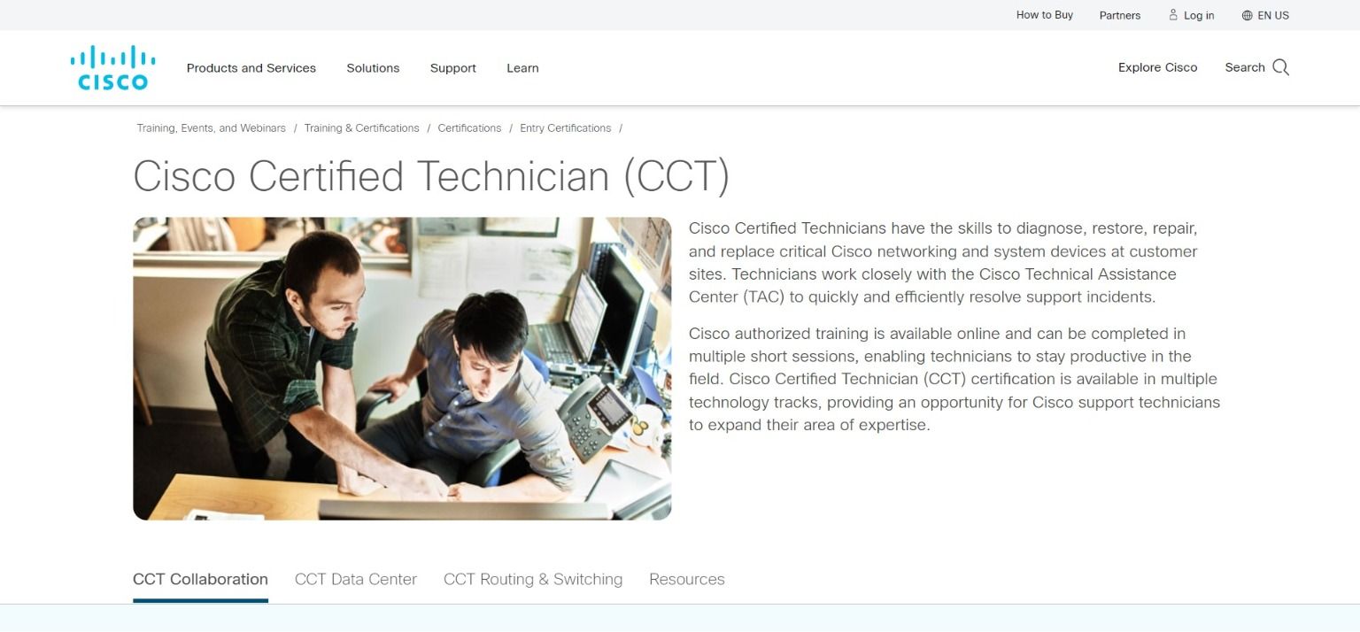 страница Cisco Certified Technician
