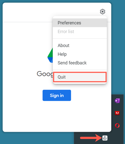 Завершение работы Google Drive в Windows