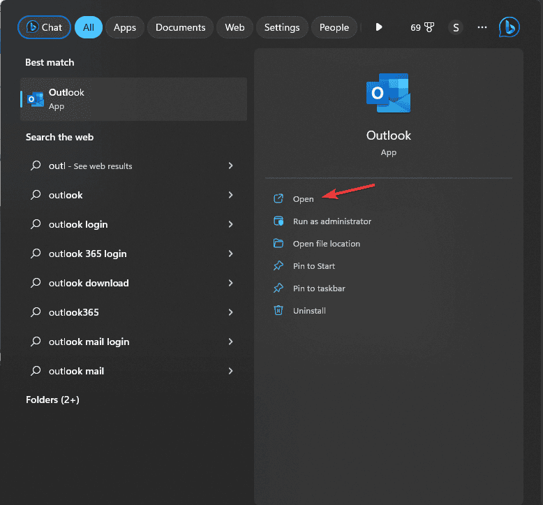 Пуск Windows: поиск и открытие Outlook