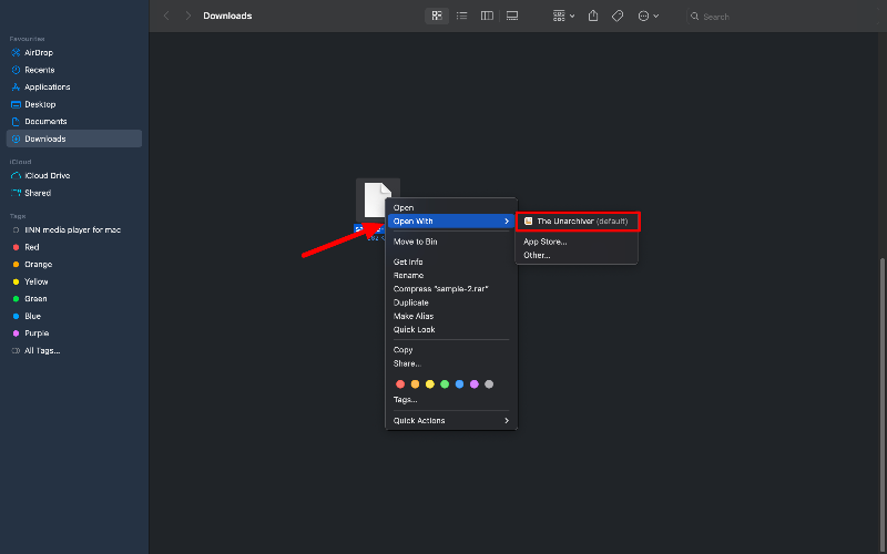 Распаковка через The Unarchiver