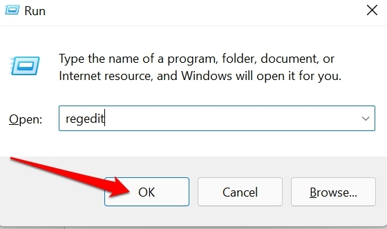 Открытие редактора реестра Regedit
