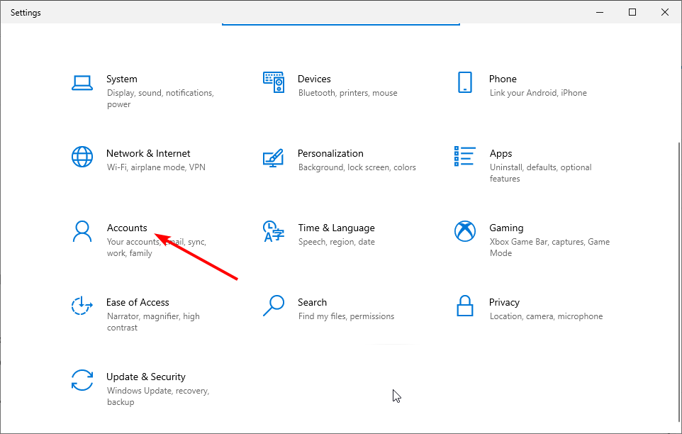Настройки Windows — раздел 'Учетные записи'