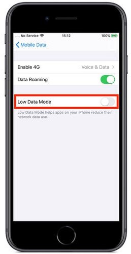 Экран iPhone: опции мобильных данных — Low Data Mode