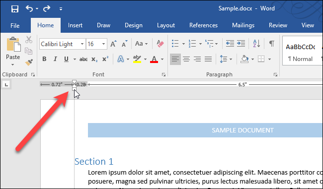 Изменение левого поля с помощью линейки
