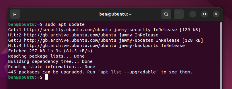 В терминале Ubuntu выполните sudo apt update, чтобы обновить список пакетов репозитория