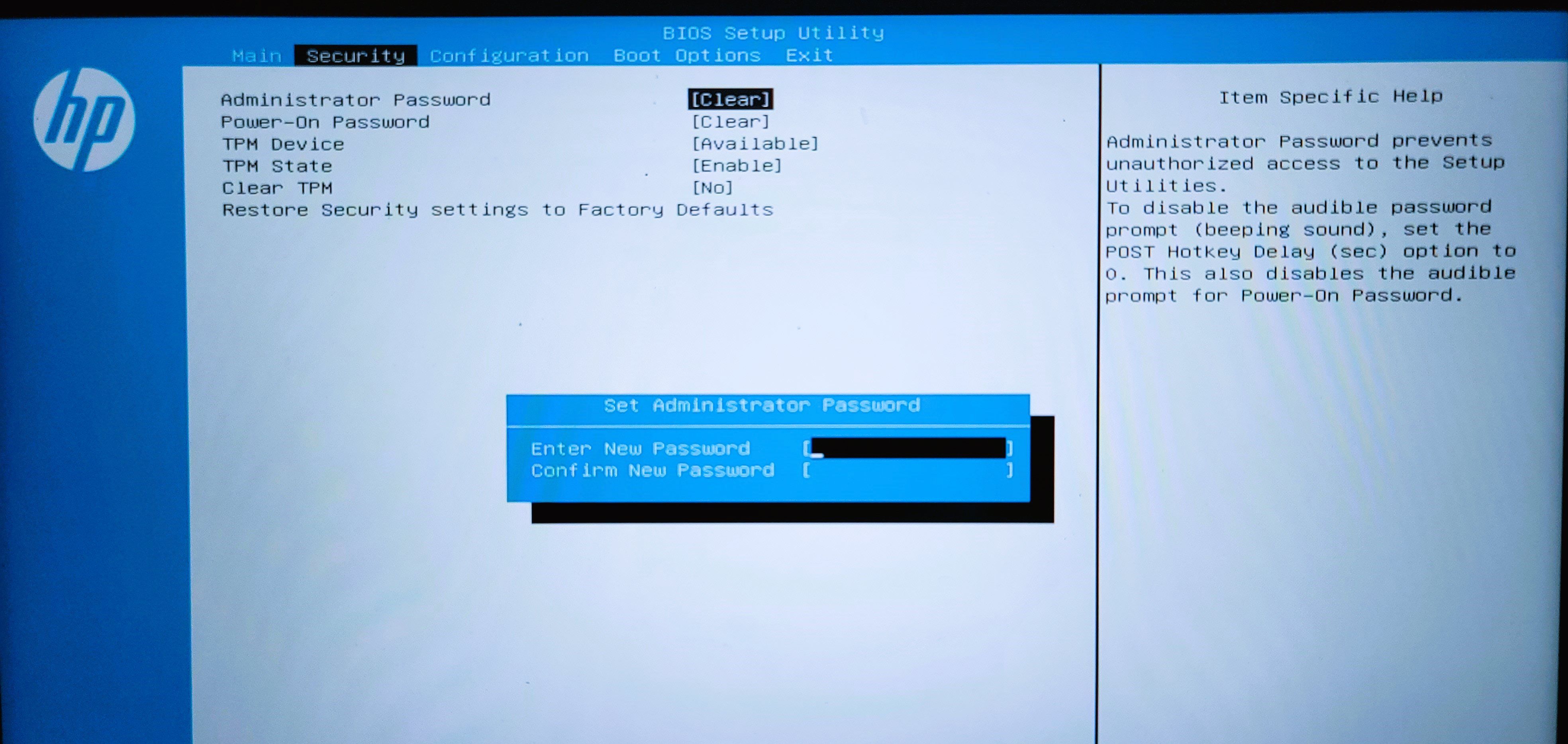 Подтвердите пароль администратора в BIOS