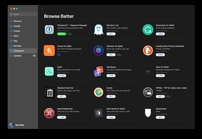 Кнопка GET в Mac App Store для расширения Safari