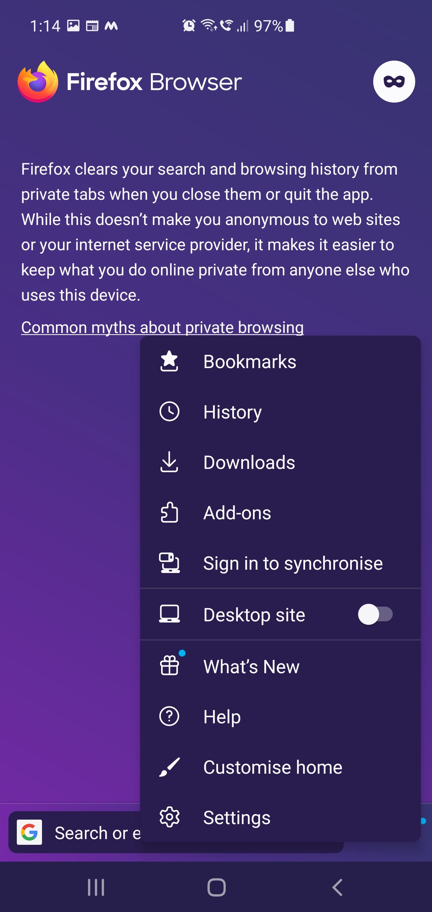 Настройки Firefox на Android