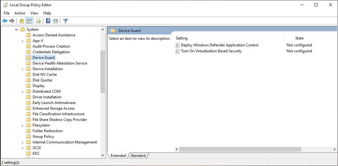 Параметр включения виртуализационной безопасности