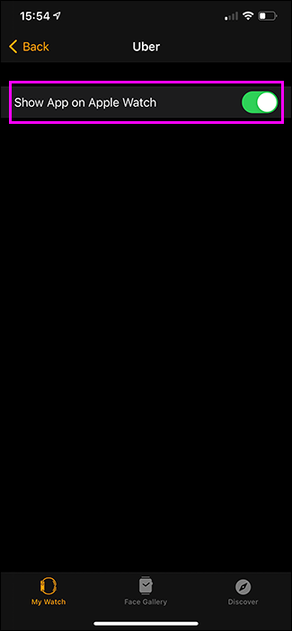 переключатель для удаления приложения с Apple Watch выделен