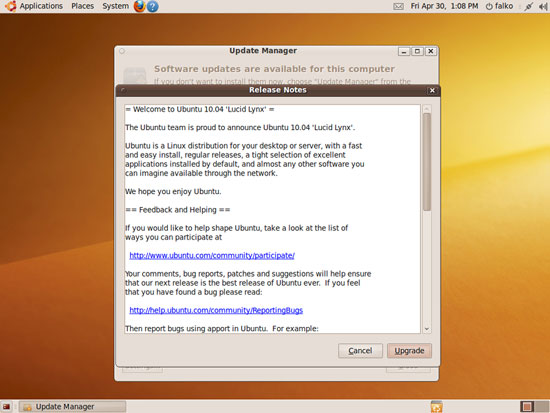 Окно с заметками о выпуске Ubuntu 10.04
