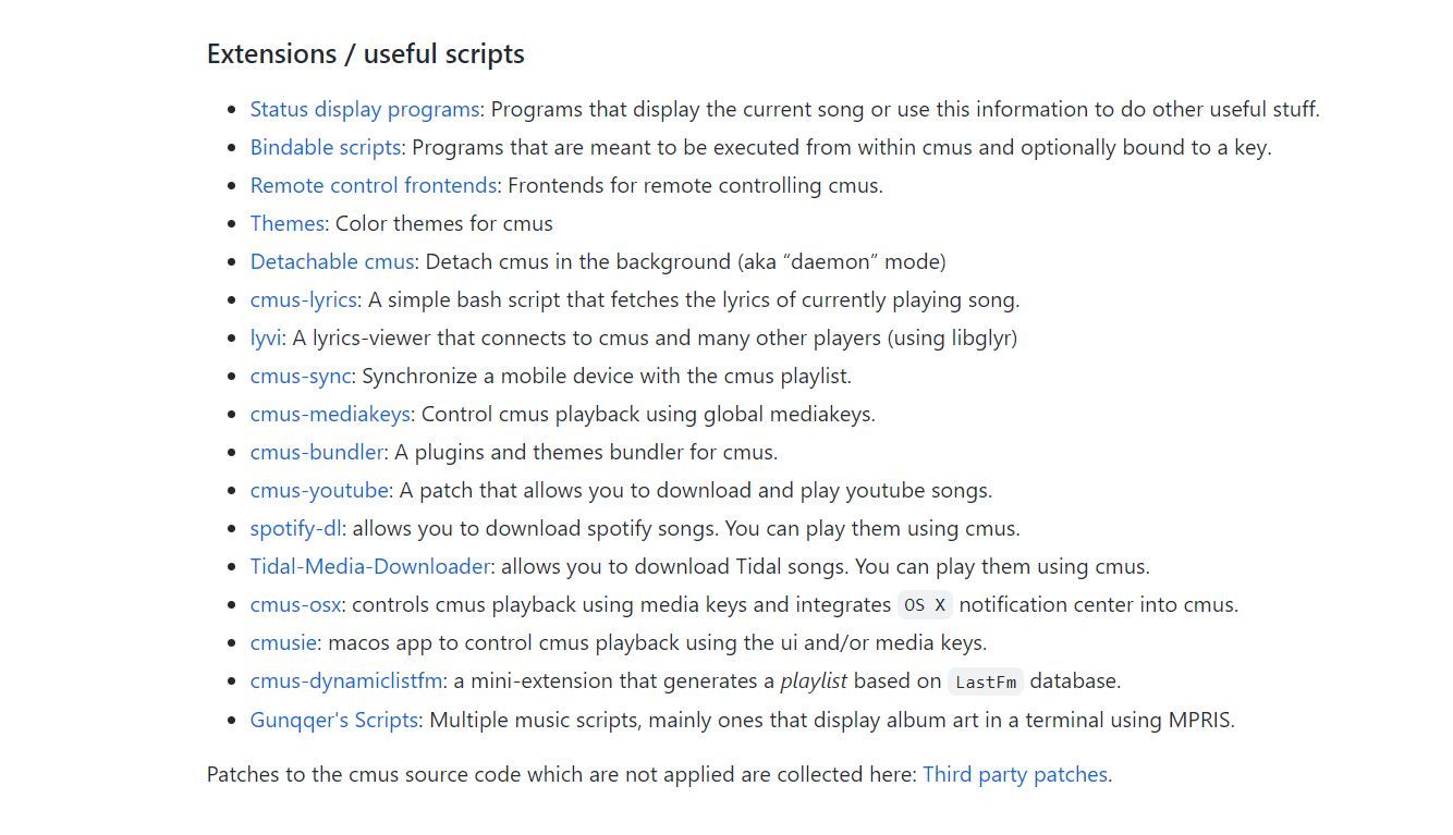 Страница плагинов cmus на вики