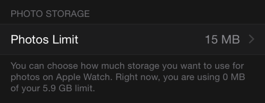 Выбор лимита памяти для синхронизации фото на Apple Watch