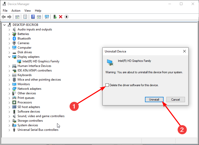 Подтверждение удаления драйвера