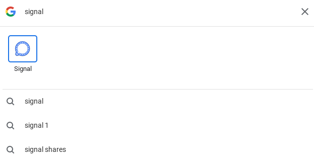 Поиск Signal в меню ChromeOS Finder