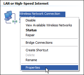 Свойства адаптера в Windows XP