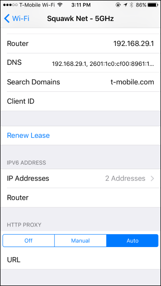 Экран ввода URL для автоматической конфигурации прокси