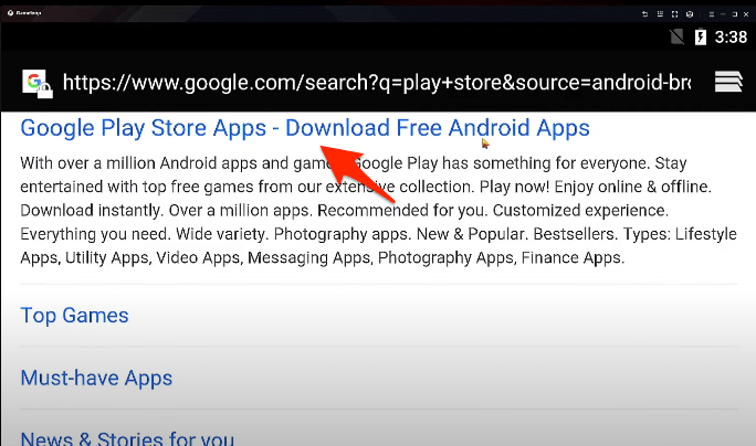 Ссылка Google Play внутри Gameloop