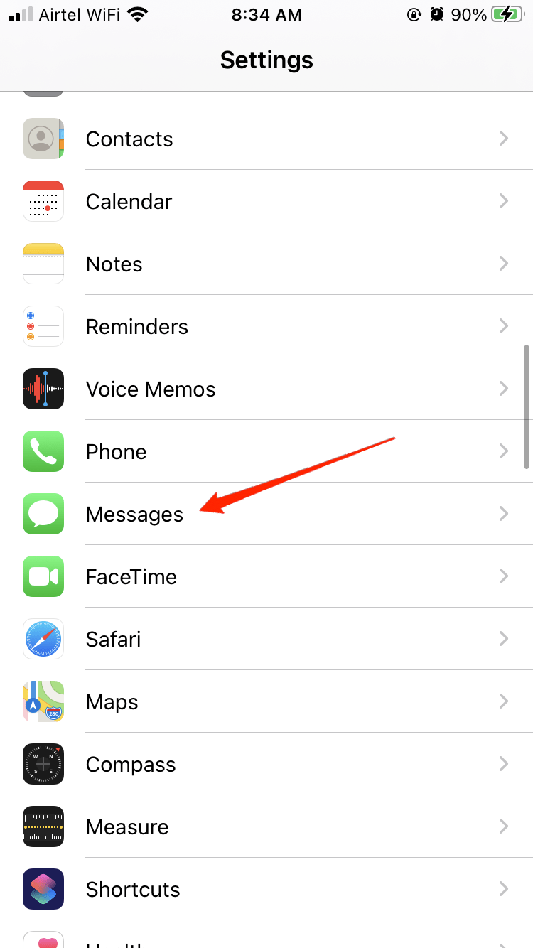 Экран «Настройки» → «Сообщения» на iPhone