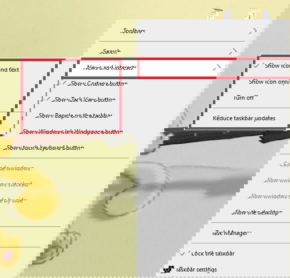 Отключение или изменение иконки виджета через контекстное меню панели задач
