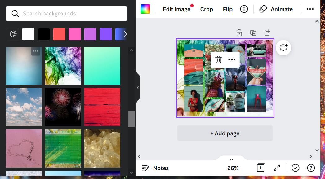 Вкладка фонов в Canva