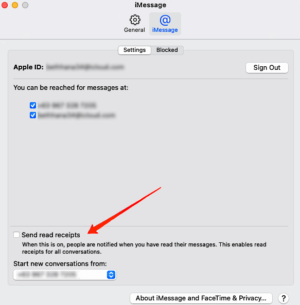 Отключение уведомлений о прочтении в настройках Сообщений на Mac