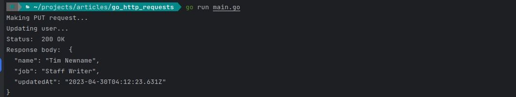 Пример вывода программы с PUT-запросом в терминале