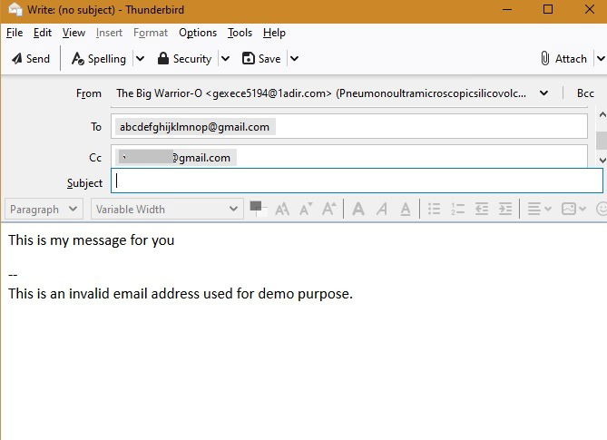 Письмо отправлено от идентичности