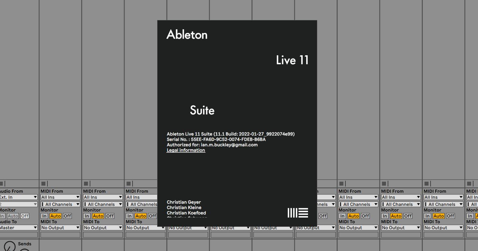 Меню «О программе» в Ableton Live