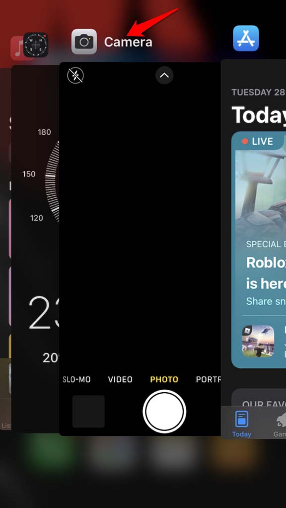 close camera app from iOS app switcher