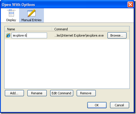 редактирование строки запуска браузера в расширении Open With