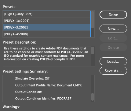 Информация о выбранном пресете и его настройках.