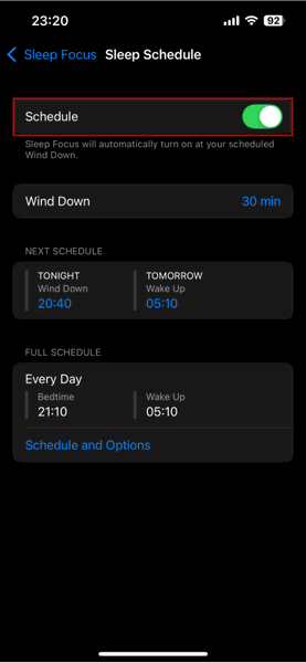 Настройки iPhone Sleep Schedule