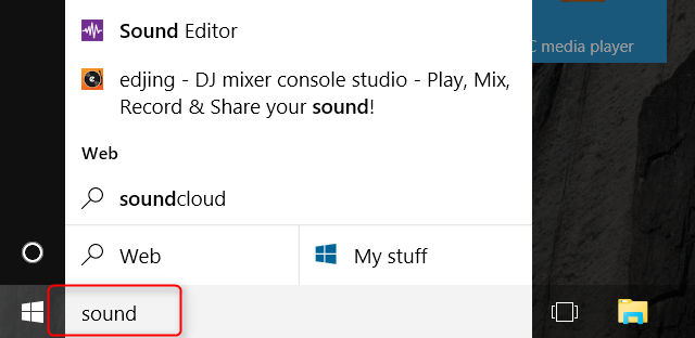 windows 10 search bar sound