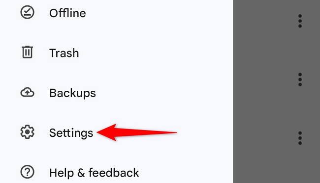 Выберите «Настройки» в меню приложения Google Drive.
