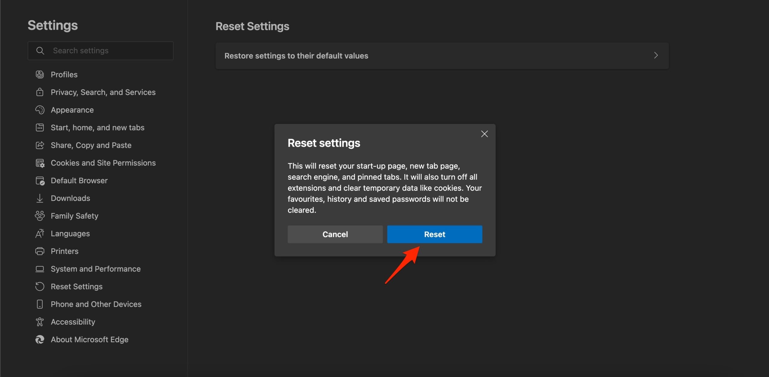 Reset to confirm the deletion