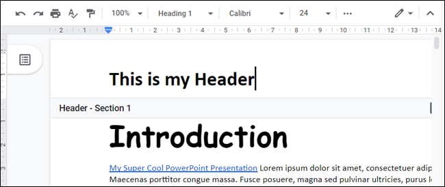 Курсор в области заголовка документа