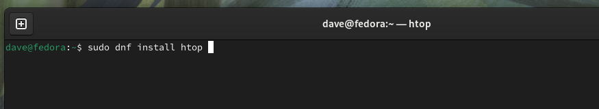 Установка htop в Fedora, терминальное окно.
