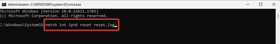 Скрин команды сброса IPv6