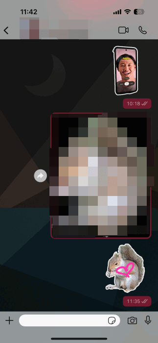 Visualizzazione sticker in conversazione WhatsApp su iOS