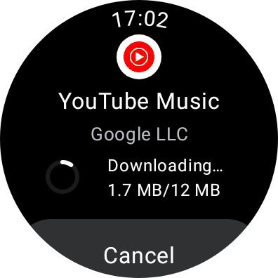Процесс установки YouTube Music на Galaxy Watch — индикатор установки