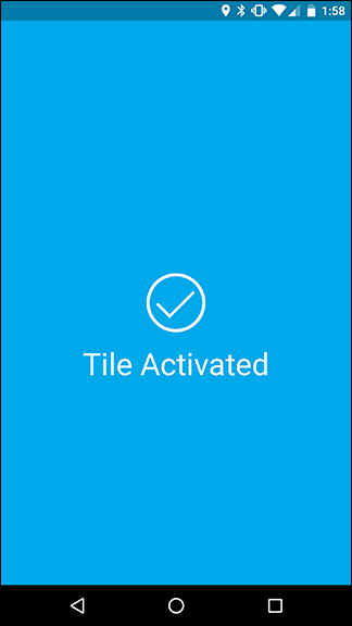 Экран приложения с надписью Tile Activated после активации