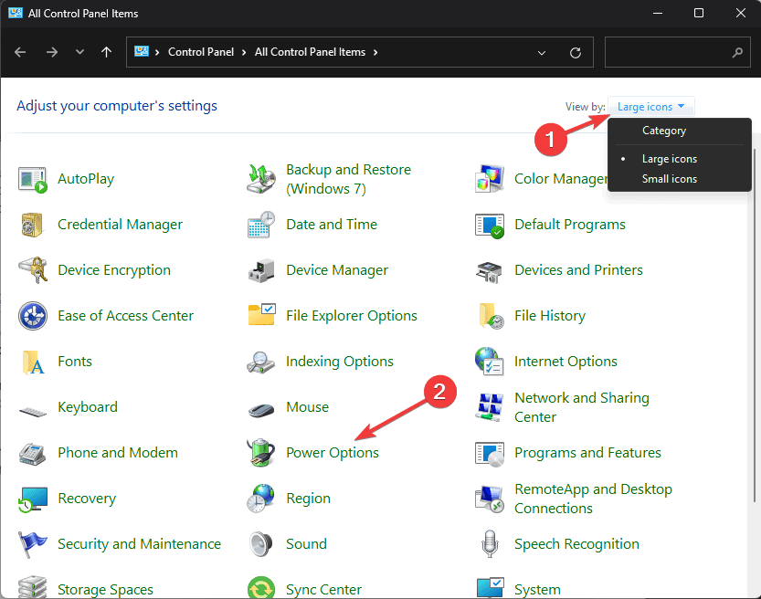 Параметры электропитания в Панели управления