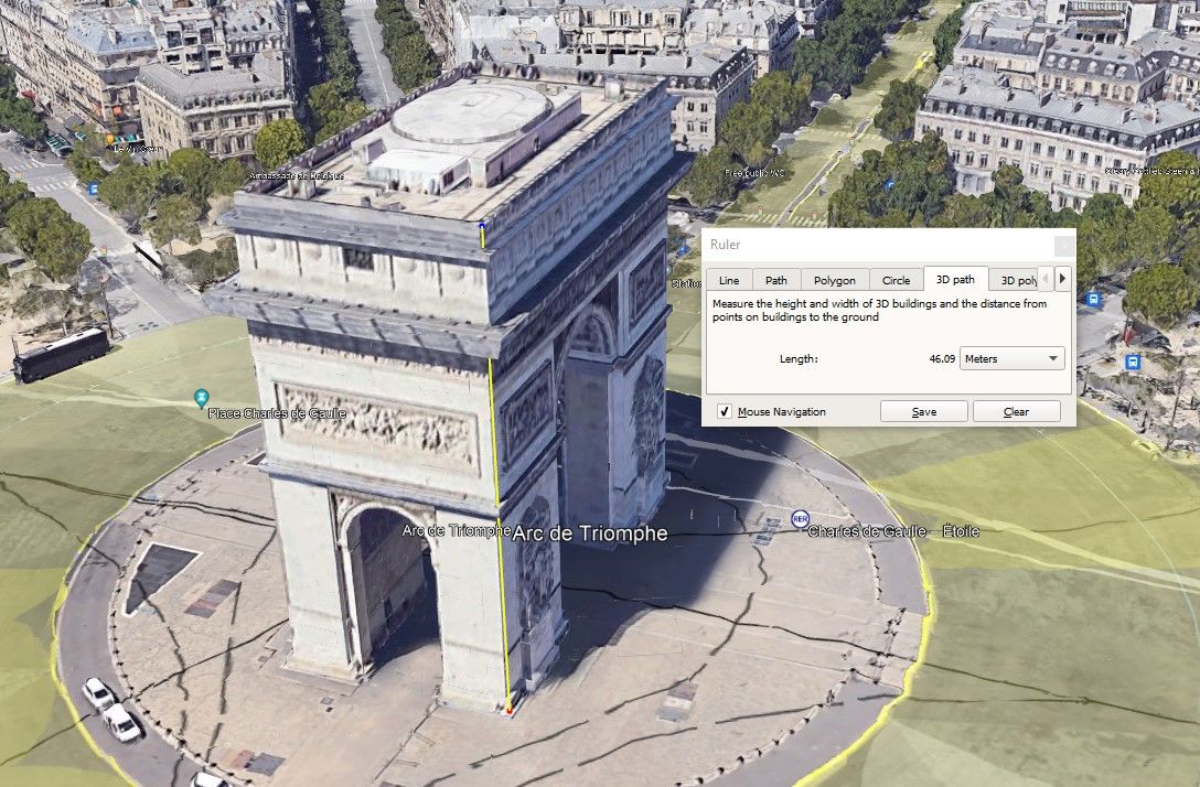 measuring height arc de triomphe 