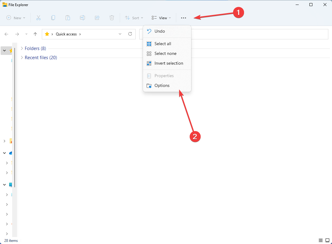 Кнопка «Параметры» в Проводнике Windows
