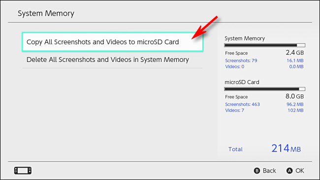 Копирование скриншотов на microSD-карту на Nintendo Switch